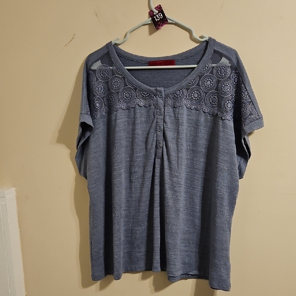 love scarlett Tops - Love Scarlett Blue Lace Detail Short Sleeve Top. NWT